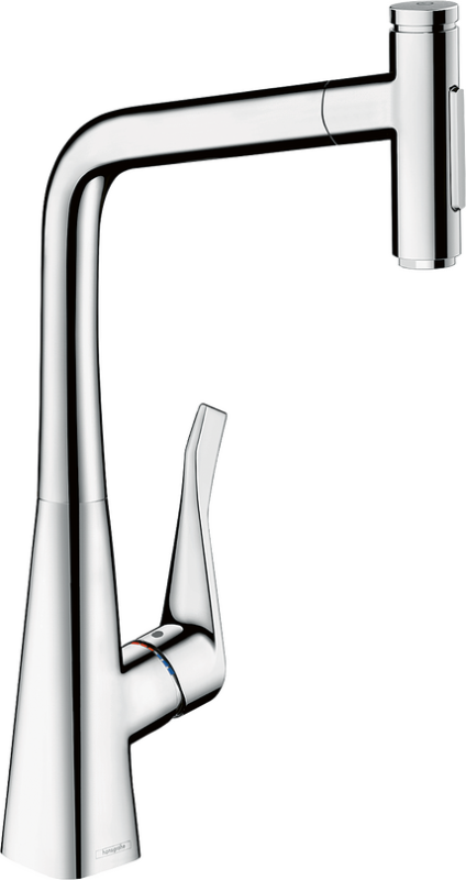 HansGrohe Metris Select M71 320 Çekilebilir El Duşlu 1jet Gagalı Eviye Bataryası - 73820000 - Çıkış Ucu