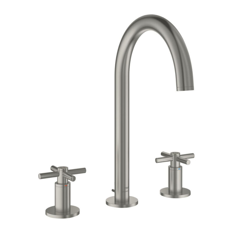 Grohe Atrio 3 Delikli Lavabo Bataryası L-Boyut, Satin Steel - 20643MS0 - Üç Delikli Lavabo Bataryası