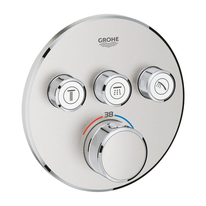 Grohe Grohtherm SmartControl Üç Valfli Akış Kontrollü, Ankastre Termostatik Duş Bataryası, Paslanmaz Çelik - 29121DC0 - Duş Bataryası