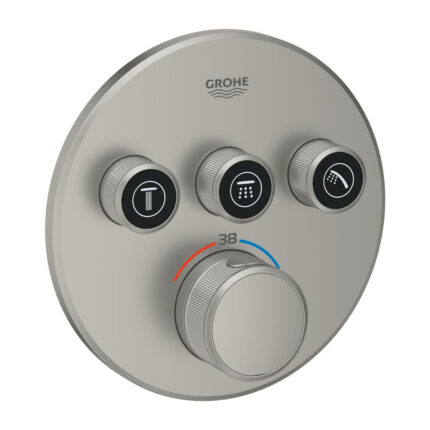 Grohe Grohtherm SmartControl Üç Valfli Akış Kontrollü, Ankastre Termostatik Duş Bataryası, Satin Steel - 29121MS0 - Duş Bataryası