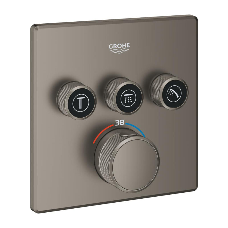 Grohe Grohtherm SmartControl Üç Valfli Akış Kontrollü, Ankastre Termostatik Duş Bataryası, Satin Graphite - 29126MG0 - Duş Bataryası
