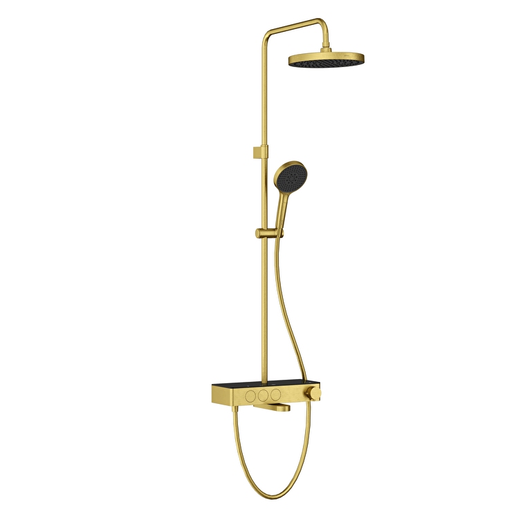 Vitra Core Round 250 Termostatik Banyo Bataryalı Duş Sistemi, Fırçalı Altın - A4730925 - Duş Paneli ve Kolonu, Yağmur Duş Sistemleri