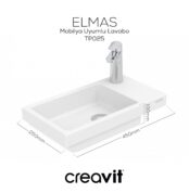 Creavit Elmas Lavabo 45 cm Beyaz - TP025-00CB00E-0000 - Standart Lavabo