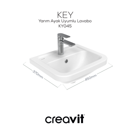 Creavit Key Köşeli Lavabo 36x45 cm Beyaz - KY045-00CB00E-0000 - Standart Lavabo