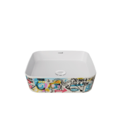 Creavit Loop Gen-Z Kare 40 cm Masa Üstü İnce Lavabo Grafiti Baskı Extra Beyaz - LP040-00CB00E-GB00 - Çanak Lavabo