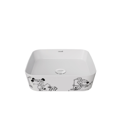 Creavit Loop Gen-Z Kare 40 cm Masa Üstü İnce Lavabo Karikatür Baskı Extra Beyaz - LP040-00CB00E-KB00 - Çanak Lavabo