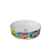 Creavit Loop Gen-Z Yuvarlak Masa Üstü Çanak Lavabo Ø40 cm Grafiti Baskı Extra Beyaz - LP140-00CB00E-GB00 - Çanak Lavabo