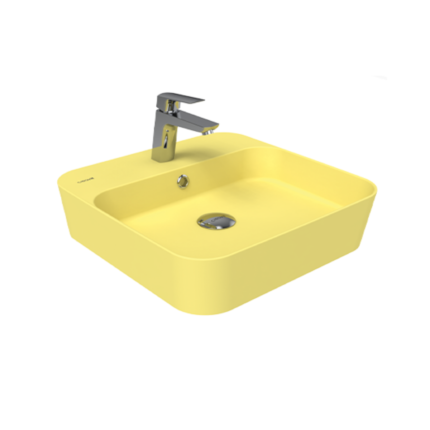 Creavit Loop Kare Masa Üstü İnce Çanak Lavabo 45 cm Extra Limon Çiçeği - LP046-00LC00E-0000 - Çanak Lavabo