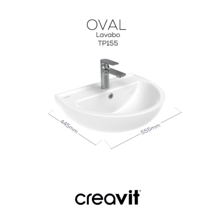Creavit Oval Lavabo 40*50 cm Duvara Dayalı Beyaz - TP155-00CB00E-0000 - Standart Lavabo