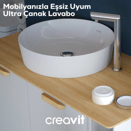 Creavit Ultra Yuvarlak Çanak Lavabo 45 cm Beyaz - UL145-00CB00E-0000 - Çanak Lavabo