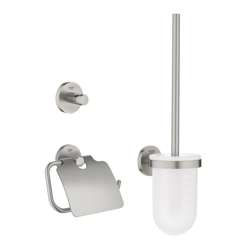 Grohe Essentials City 3'Ü 1 Arada Tuvalet Aksesuar Seti, Paslanmaz Çelik - 40407DC1 - Banyo Aksesuar Seti