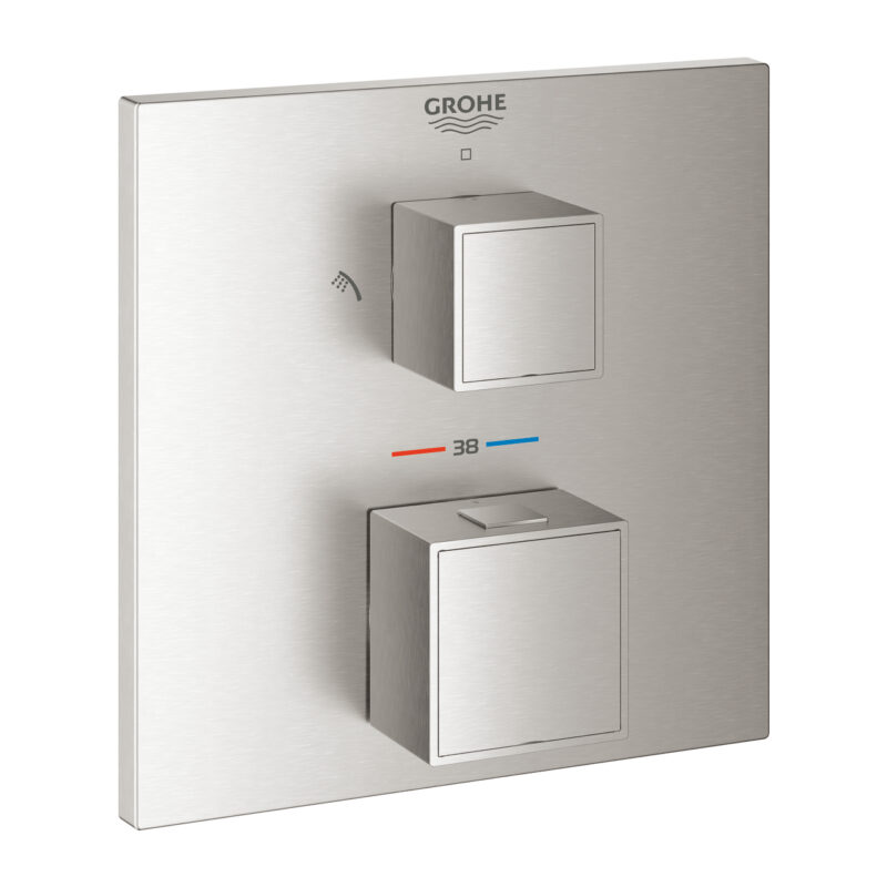 Grohe Grohtherm Cube Termostatik Banyo/Duş Bataryası, Paslanmaz Çelik - 24154DC0 - Termostatik Bataryalar, Banyo Bataryası