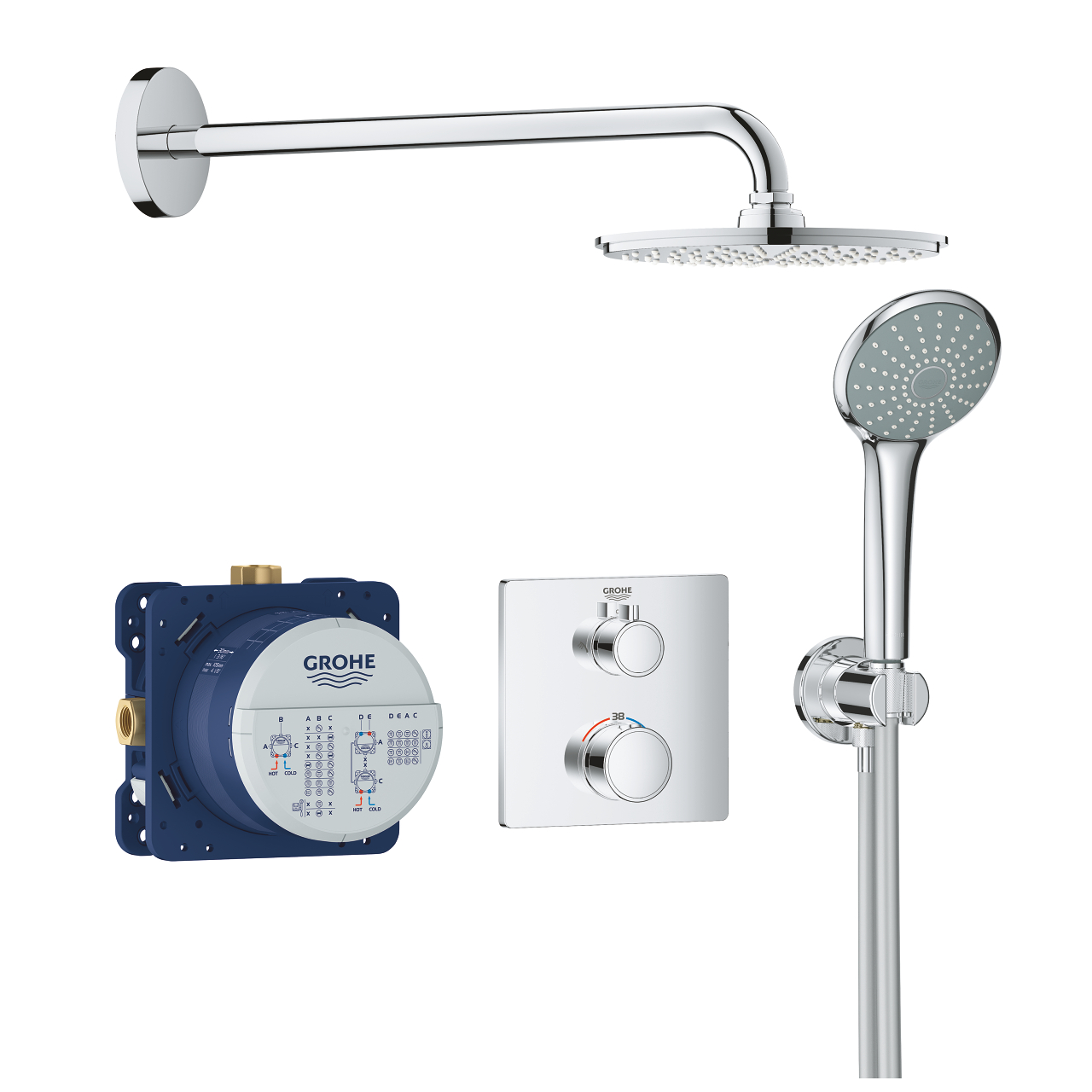 grohe grohtherm rainshower cosmopolitan 210 dus seti krom 34734000 Grohe Grohtherm Rainshower Cosmopolitan 210 Duş Seti, Krom - 34734000 - Duş Setleri, Yağmur Duş Sistemleri