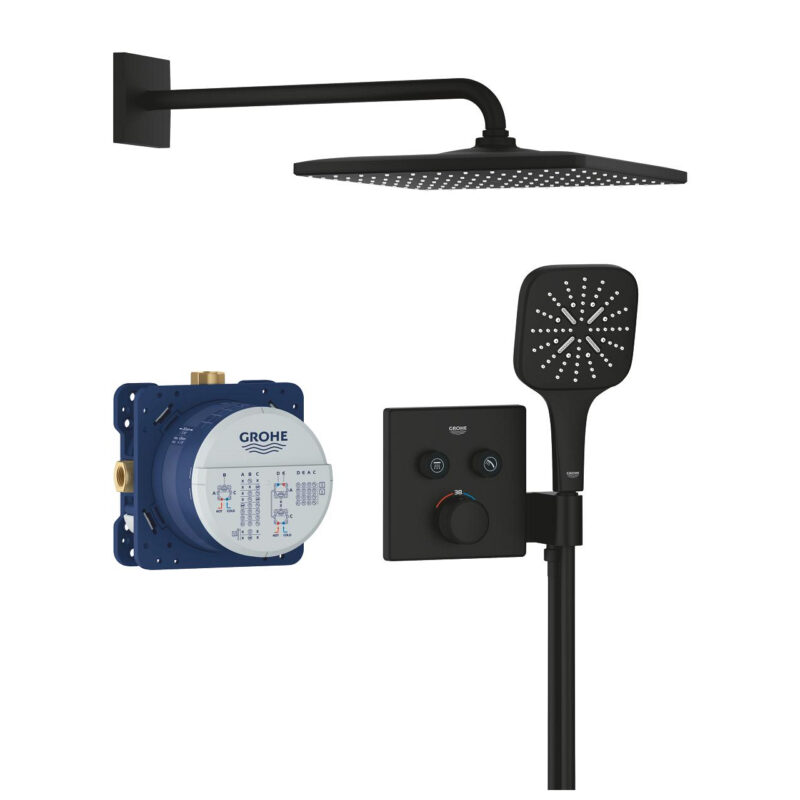 Grohe Grohtherm SmartControl Concealed Shower System With Rainshower Mono 310 Cube, Phantom Black - 34865KF0 - Banyo ve Mutfak Tamamlayıcı Gereçleri