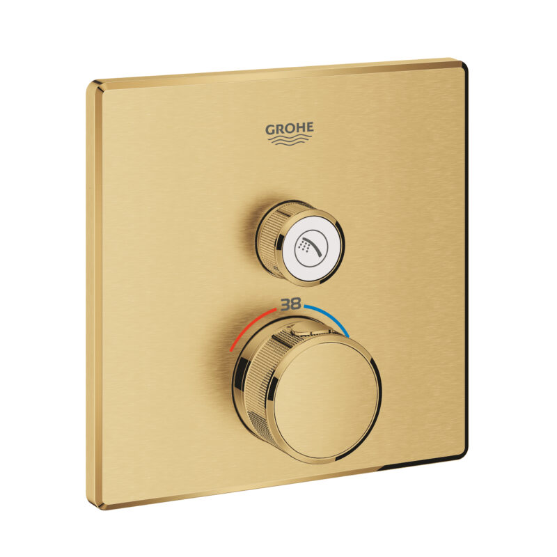 Grohe Grohtherm SmartControl Tek Valfli Akış Kontrollü, Ankastre Termostatik Duş Bataryası, Brushed Cool Sunrise - 29123GN0 - Duş Bataryası