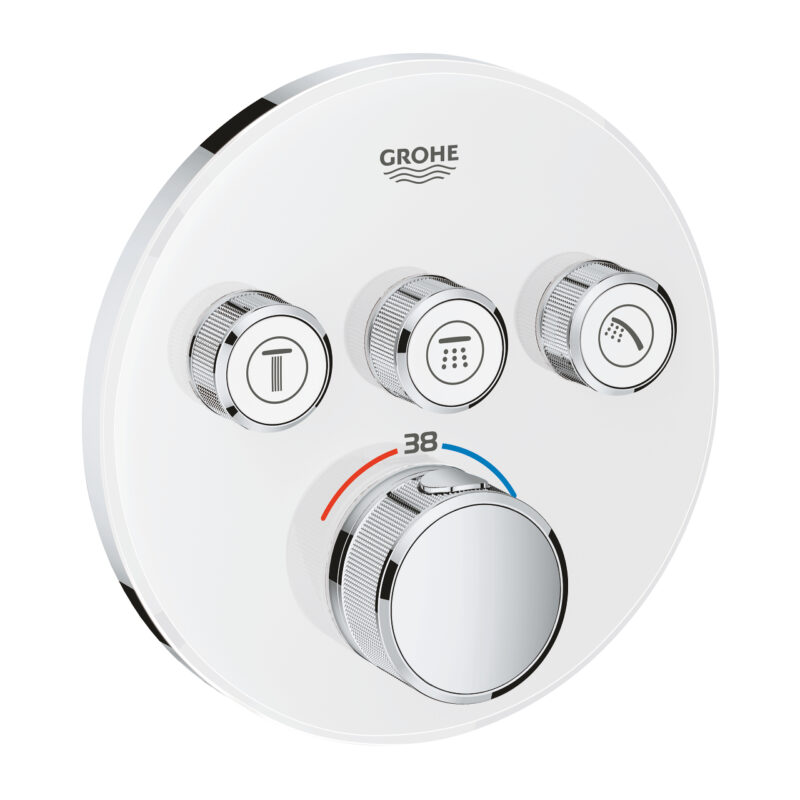 Grohe Grohtherm SmartControl Üç Valfli Akış Kontrollü, Ankastre Termostatik Duş Bataryası, Ay Beyazı/Krom - 29904LS0 - Duş Bataryası