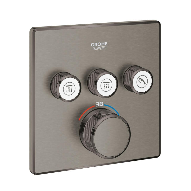 Grohe Grohtherm SmartControl Üç Valfli Akış Kontrollü, Ankastre Termostatik Duş Bataryası, Brushed Hard Graphite - 29126AL0 - Duş Bataryası