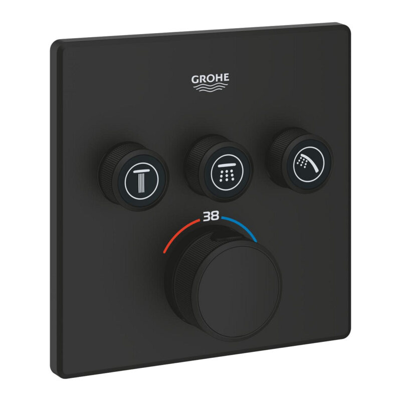 Grohe Grohtherm SmartControl Üç Valfli Akış Kontrollü, Ankastre Termostatik Duş Bataryası, Phantom Black - 102167KF00 - Duş Bataryası