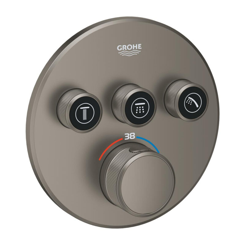 Grohe Grohtherm SmartControl Üç Valfli Akış Kontrollü, Ankastre Termostatik Duş Bataryası, Satin Graphite - 29121MG0 - Duş Bataryası