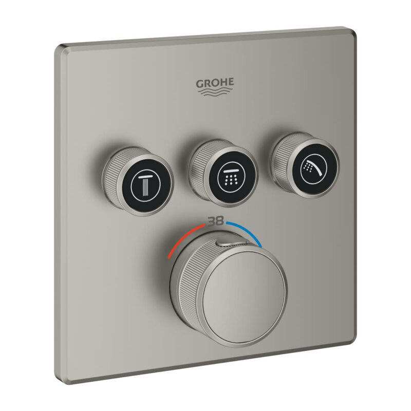 Grohe Grohtherm SmartControl Üç Valfli Akış Kontrollü, Ankastre Termostatik Duş Bataryası, Satin Steel - 29126MS0 - Ankastre Termostatik Duş Bataryası