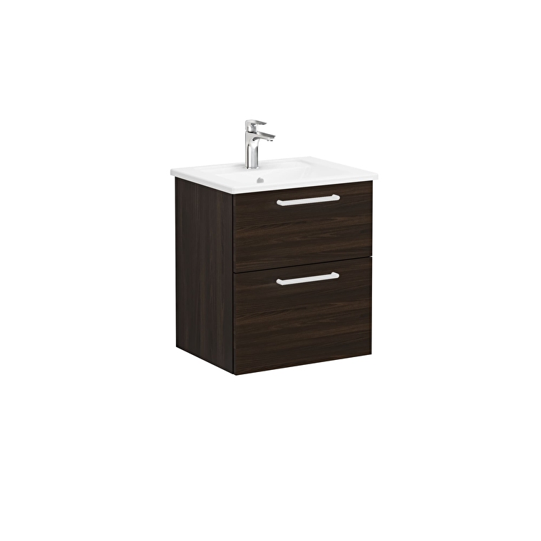 VitrA Root Flat Lavabo Dolabı, 60 cm, İki Çekmeceli, Köşeli Lavabo, Ceviz - 66288 - Banyo Alt Modülleri