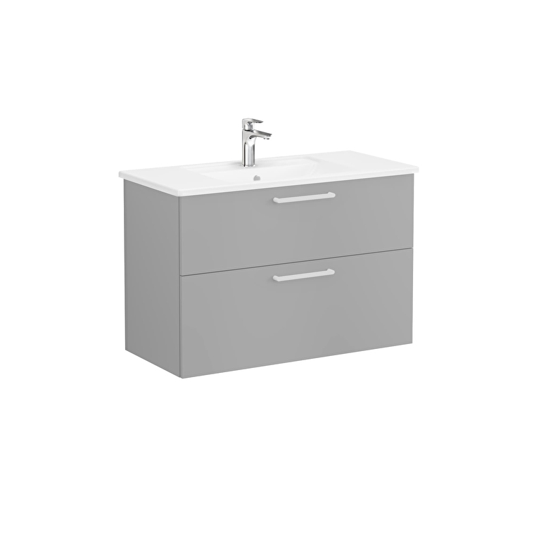 VitrA Root Flat Lavabo Dolabı, 100 cm, İki Çekmeceli, Köşeli Lavabo, Mat Kaya Gri