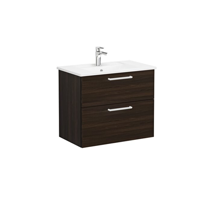 VitrA Root Flat Lavabo Dolabı, 80 cm, İki Çekmeceli, Köşeli Lavabo, Ceviz - Görsel 3