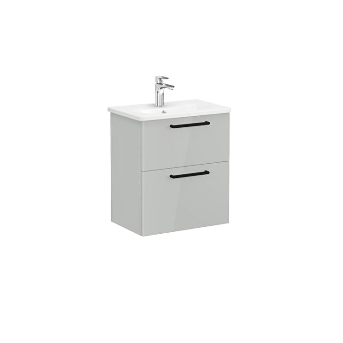 VitrA Root Flat Lavabo Dolabı, 60 cm, İki Çekmeceli, Dar, Yuvarlak Lavabo, Parlak İnci Grisi - Görsel 3
