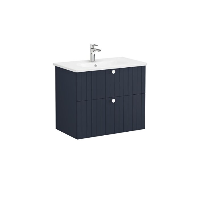 VitrA Root Groove Lavabo Dolabı, 80 cm, İki Çekmeceli, Yuvarlak Lavabo, Mat Lacivert - Görsel 3