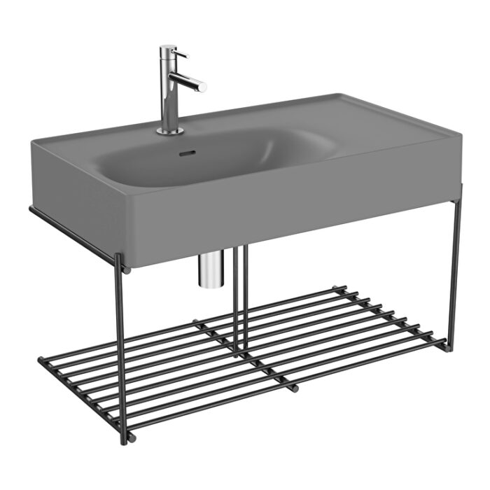 VitrA Equal Lavabo Ünitesi, 80 cm, Raflı, Gri Lavabolu - Görsel 2