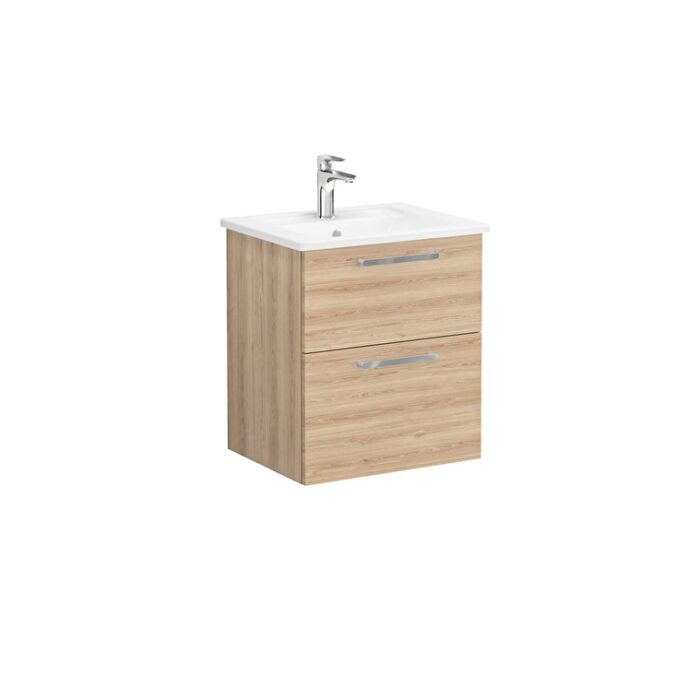 VitrA Root Flat Lavabo Dolabı, 60 cm, İki Çekmeceli, Köşeli Lavabo, Doğal Meşe - Görsel 3