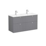 VitrA Root Groove Lavabo Dolabı, 120 cm, Dört Çekmeceli, Köşeli Lavabo, Mat Gri - Görsel 3