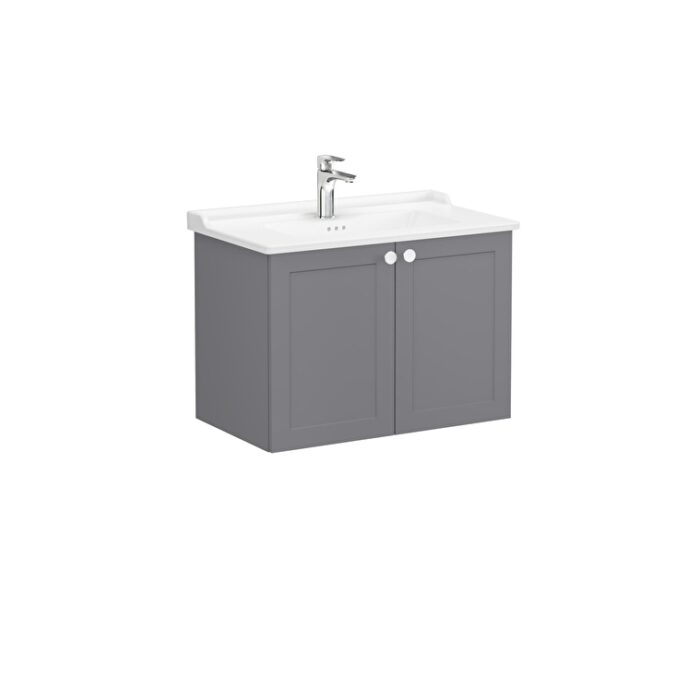 VitrA Root Classic Lavabo Dolabı, 80 cm, İki Kapaklı, Klasik Lavabo, Mat Gri - 68724 - Banyo Alt Modülleri - 1