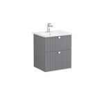VitrA Root Groove Lavabo Dolabı, 60 cm, İki Çekmeceli, Yuvarlak Lavabo, Mat Gri - Görsel 3