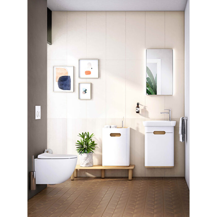 VitrA Sento Lavabo Dolabı, 50 cm, Bir Kapaklı, Dar, Aydınlatmalı, Mat Beyaz, Sol - Görsel 38