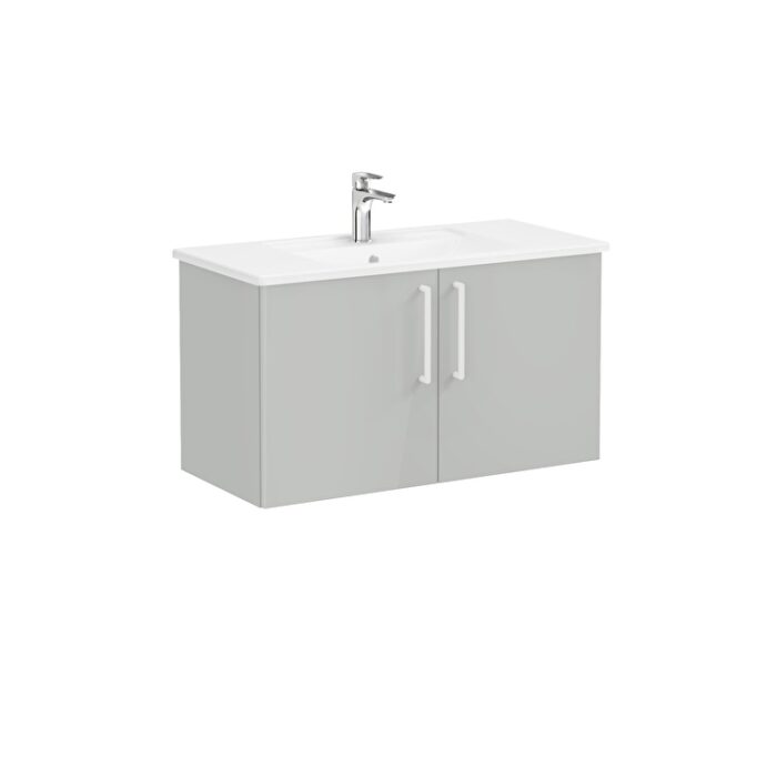 VitrA Root Flat Lavabo Dolabı, 100 cm, İki Kapaklı, Köşeli Lavabo, Parlak İnci Grisi - Görsel 3