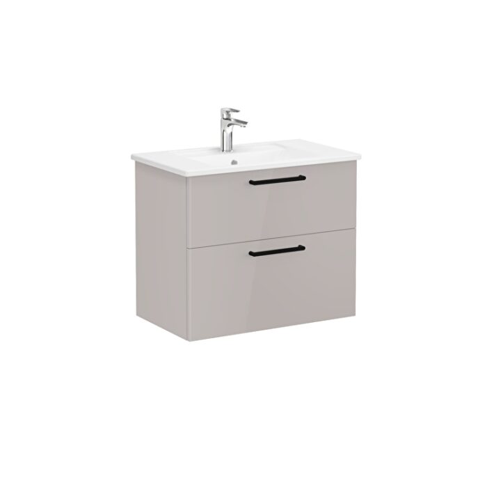 VitrA Root Flat Lavabo Dolabı, 80 cm, İki Çekmeceli, Köşeli Lavabo, Parlak Sahra Beji - Görsel 3