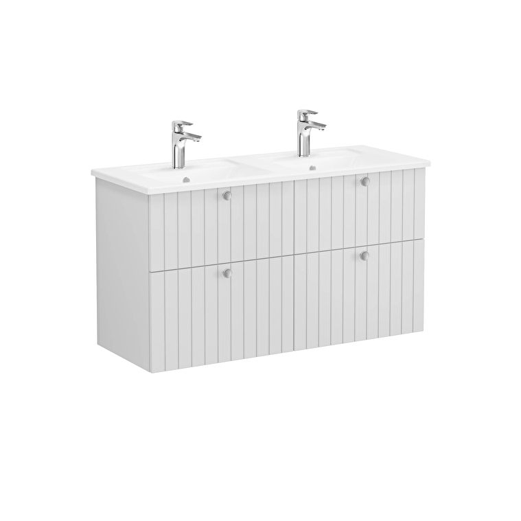 VitrA Root Groove Lavabo Dolabı, 120 cm, Dört Çekmeceli, Köşeli Lavabo, Mat Açık Gri