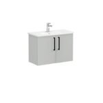 VitrA Root Flat Lavabo Dolabı, 80 cm, İki Kapaklı, Dar, Yuvarlak Lavabo, Parlak İnci Grisi - Görsel 4