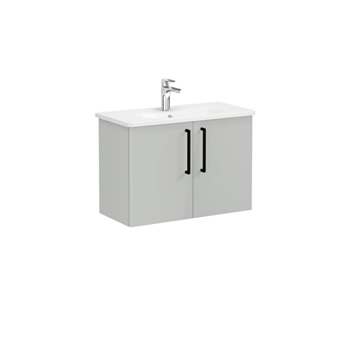 VitrA Root Flat Lavabo Dolabı, 80 cm, İki Kapaklı, Dar, Yuvarlak Lavabo, Parlak İnci Grisi - Görsel 4