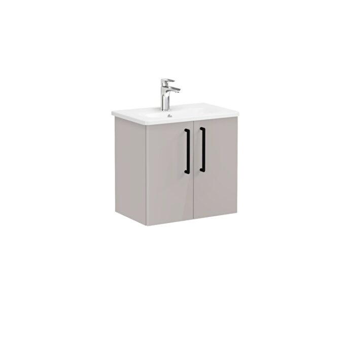 VitrA Root Flat Lavabo Dolabı, 60 cm, İki Kapaklı, Dar, Yuvarlak Lavabo, Parlak Sahra Beji - 66369 - Banyo Alt Modülleri - 2