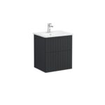 VitrA Root Groove Lavabo Dolabı, 60 cm, İki Çekmeceli, Yuvarlak Lavabo, Mat Grafit - 69419 - Banyo Alt Modülleri - 1