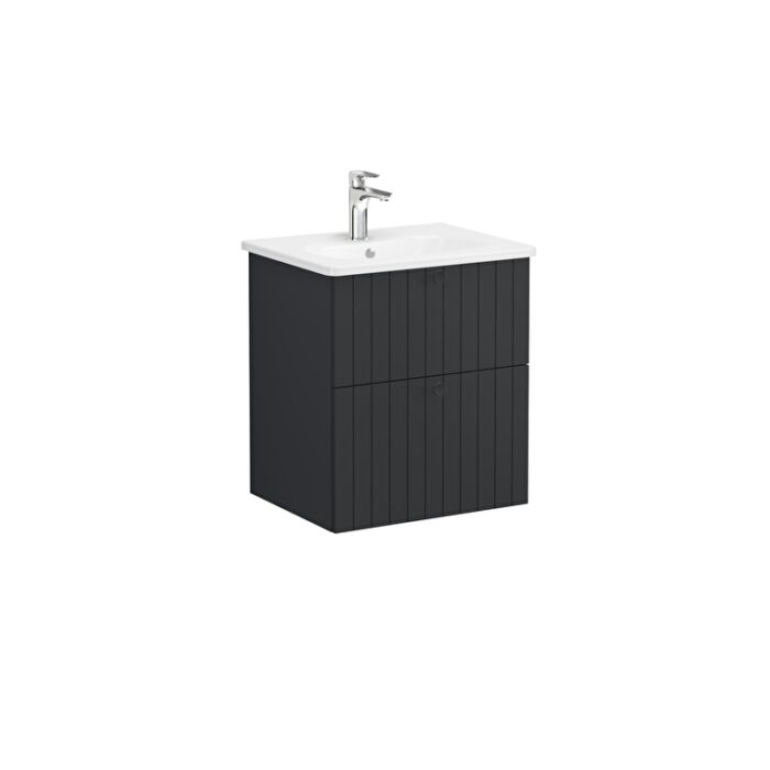 25515cc9efcb86bee1f9c04da1260ba689e83790-2.jpg VitrA Root Groove Lavabo Dolabı, 60 cm, İki Çekmeceli, Yuvarlak Lavabo, Mat Grafit - 69419 - Banyo Alt Modülleri - 1