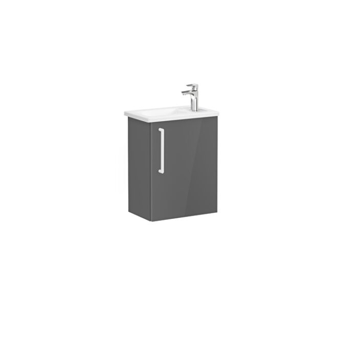 VitrA Root Flat Lavabo Dolabı, 45 cm, Bir Kapaklı, Dar, Köşeli Lavabo, Parlak Antrasit, Sağ - Görsel 3