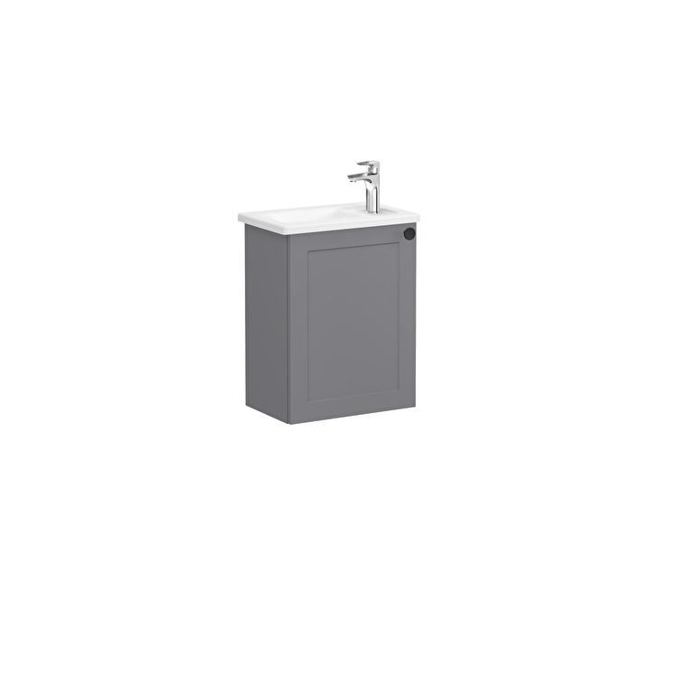 VitrA Root Classic Lavabo Dolabı, 45 cm, Bir Kapaklı, Dar, Köşeli Lavabo, Mat Gri, Sol - 68605 - Banyo Alt Modülleri