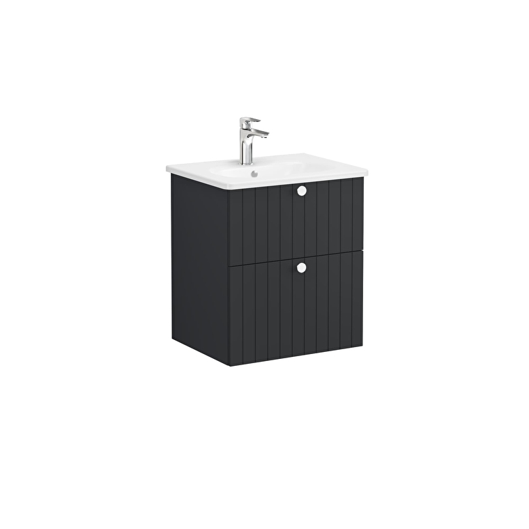 VitrA Root Groove Lavabo Dolabı, 60 cm, İki Çekmeceli, Yuvarlak Lavabo, Mat Grafit