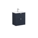 VitrA Root Classic Lavabo Dolabı, 60 cm, İki Çekmeceli, Dar, Yuvarlak Lavabo, Mat Lacivert - Görsel 3