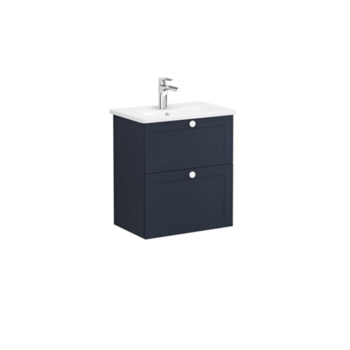 VitrA Root Classic Lavabo Dolabı, 60 cm, İki Çekmeceli, Dar, Yuvarlak Lavabo, Mat Lacivert - Görsel 3