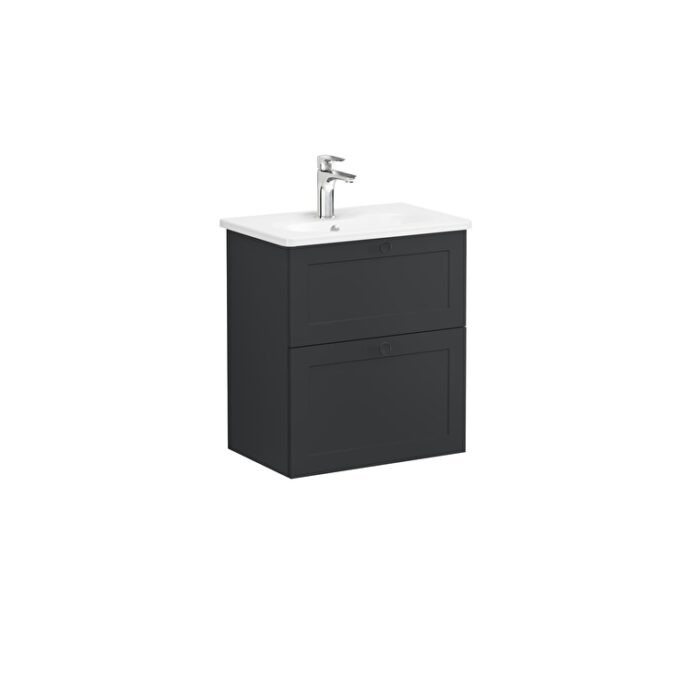 VitrA Root Classic Lavabo Dolabı, 60 cm, İki Çekmeceli, Dar, Yuvarlak Lavabo, Mat Grafit - Görsel 2