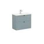 VitrA Root Classic Lavabo Dolabı, 80 cm, İki Çekmeceli, Dar, Yuvarlak Lavabo, Mat Fiyord Yeşili - 68683 - Banyo Alt Modülleri - 1
